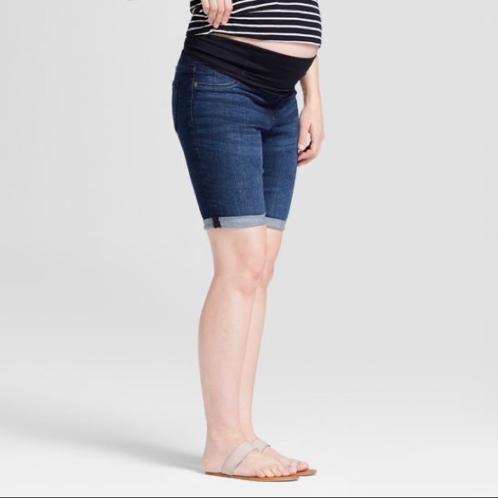 Maternity Crossover Panel Bermuda Denim Shorts